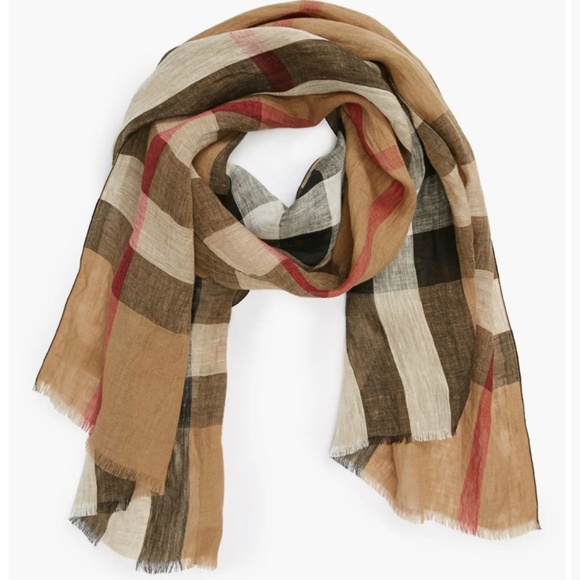 NWT BURBERRY Linen Rectangle Scarf Giant Exploded Check Pattern Unisex Nova - Picture 2 of 10